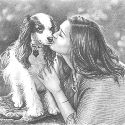 Hand Drawn Pencil Sketch from A Photo Of A Lady with Her Dog - myDaVinci